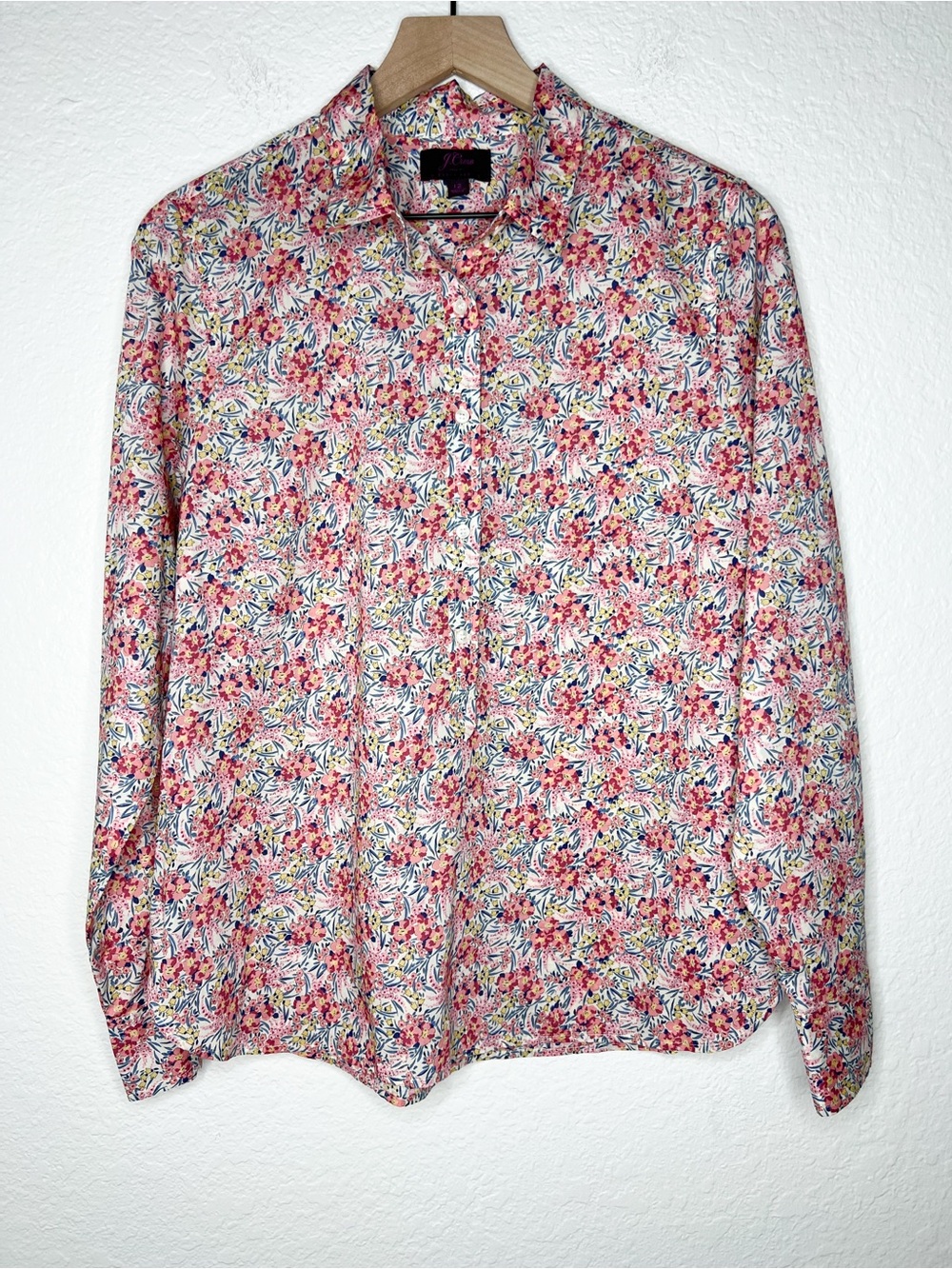J. Crew Liberty Fabric Pink Floral Popover Blouse Cotton size 12 - Picture 2 of 7